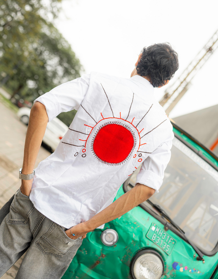 Red Sun Embroidery Oversized Shirt